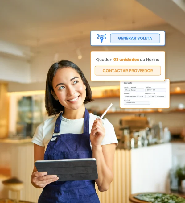 Bodeguera usando Facturas MYPE en una tablet